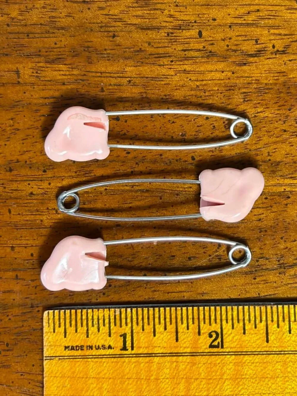 Vintage Pink Pig Head Diaper Safety Pins - Set of 3